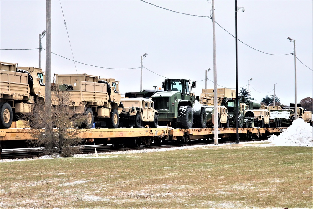 Engineer company Soldiers unload vehicles, equipment from railcars following 2019 Operation Resolute Castle deployment