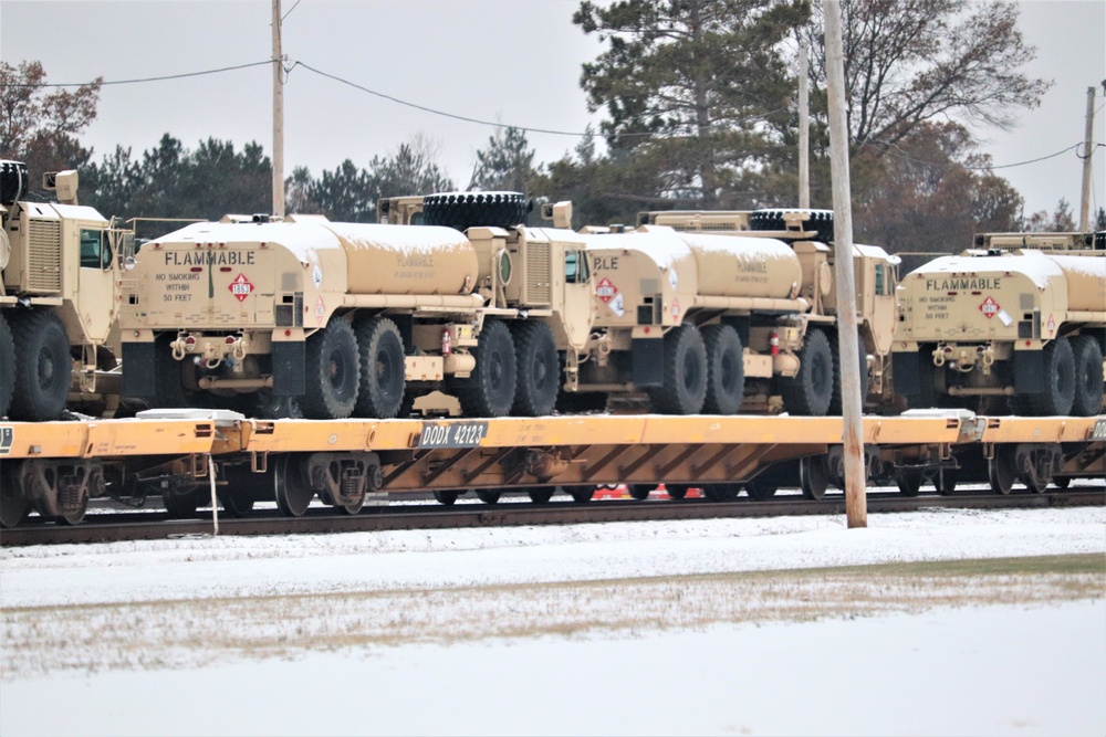 Engineer company Soldiers unload vehicles, equipment from railcars following 2019 Operation Resolute Castle deployment