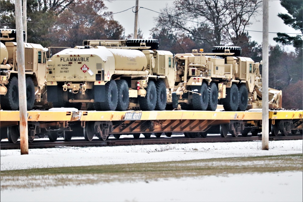 Engineer company Soldiers unload vehicles, equipment from railcars following 2019 Operation Resolute Castle deployment