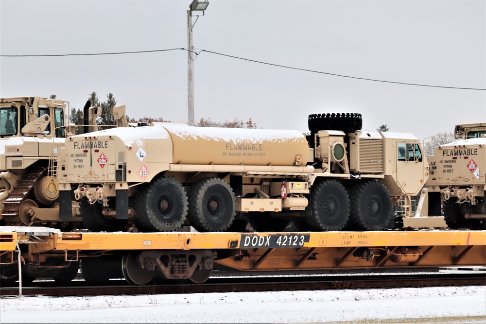 Engineer company Soldiers unload vehicles, equipment from railcars following 2019 Operation Resolute Castle deployment