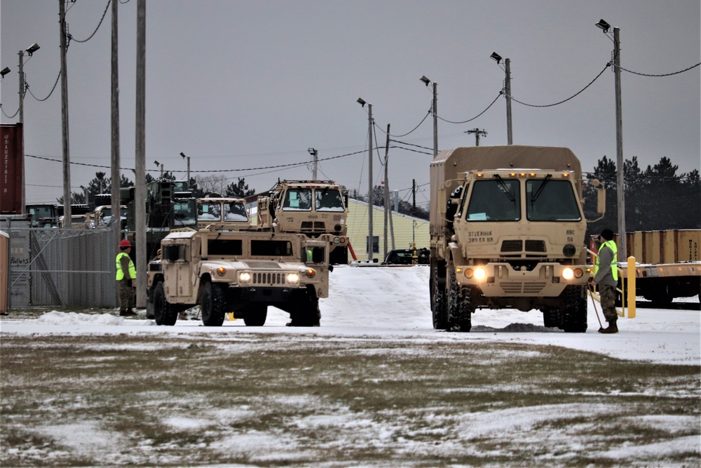 Engineer company Soldiers unload vehicles, equipment from railcars following 2019 Operation Resolute Castle deployment