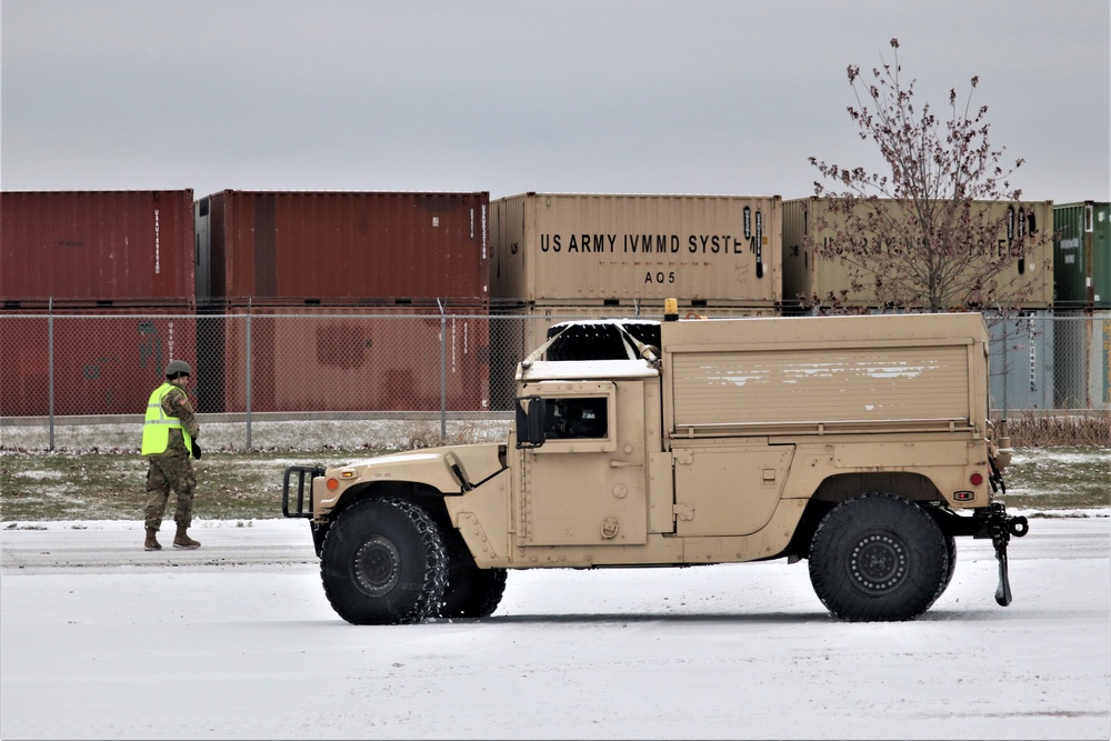Engineer company Soldiers unload vehicles, equipment from railcars following 2019 Operation Resolute Castle deployment