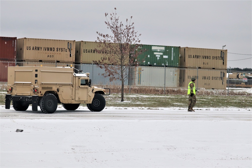 Engineer company Soldiers unload vehicles, equipment from railcars following 2019 Operation Resolute Castle deployment