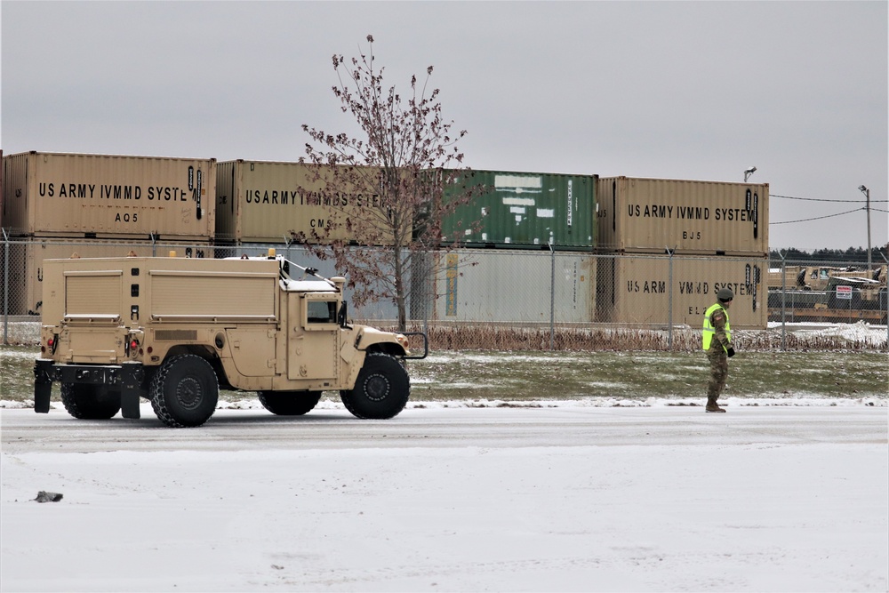 Engineer company Soldiers unload vehicles, equipment from railcars following 2019 Operation Resolute Castle deployment