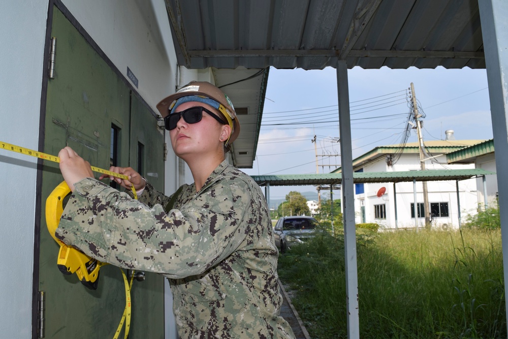 U.S. Navy Seabees deployed with NMCB-5’s Detail Thailand prepare for future project