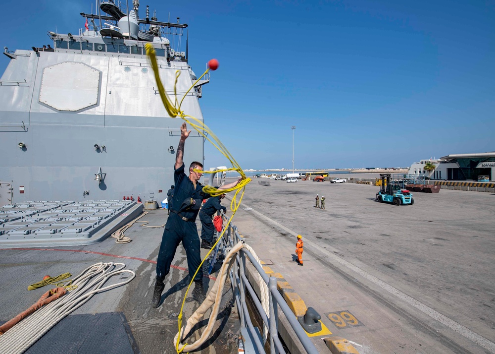 USS Normandy Sailor Throws Heaving Ball