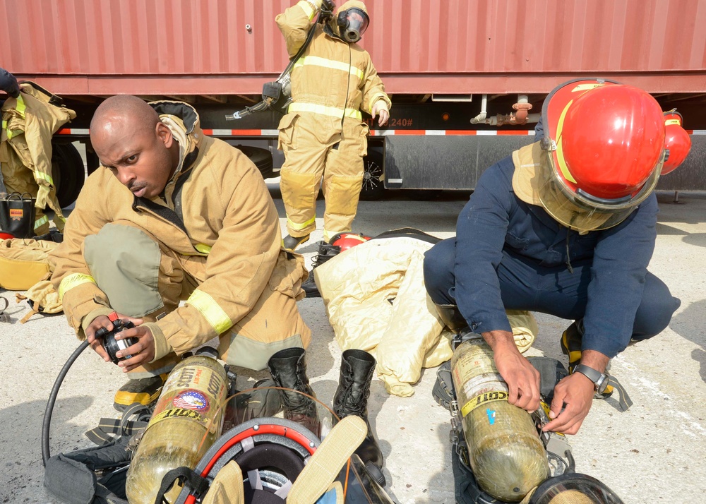 Shipboard Firefighter Training at Naval Support Activity (NSA) Bahrain