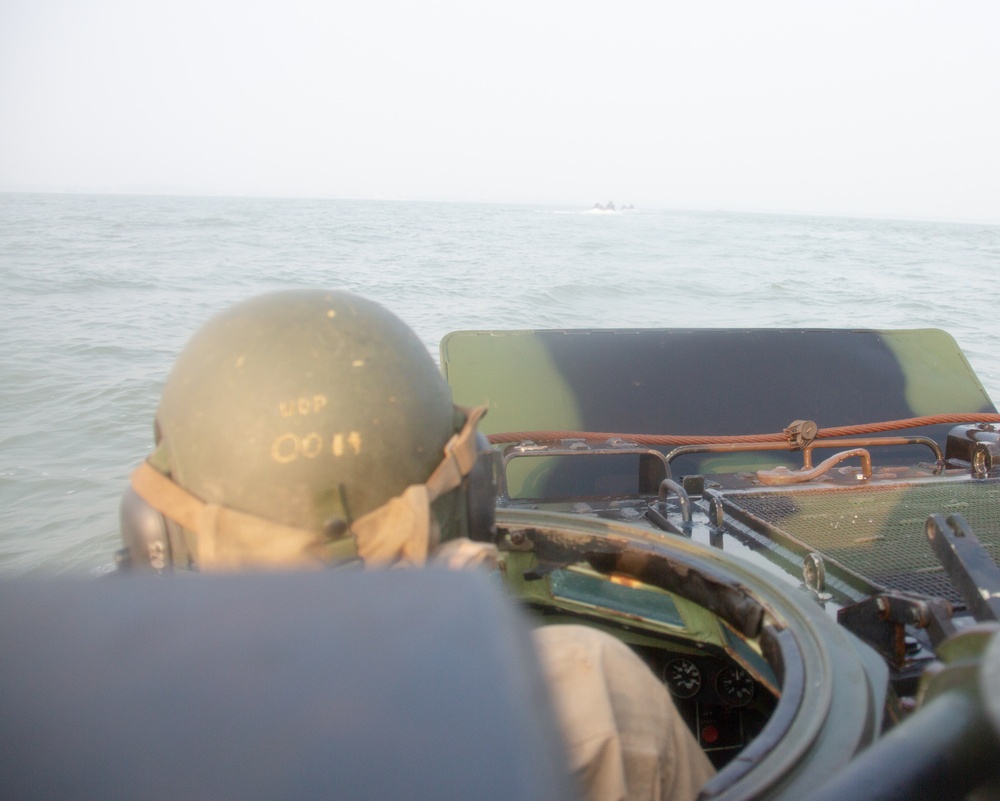 U.S. Marine Corps AAV's travel through the Bay of Bengal during exercise Tiger TRIUMPH
