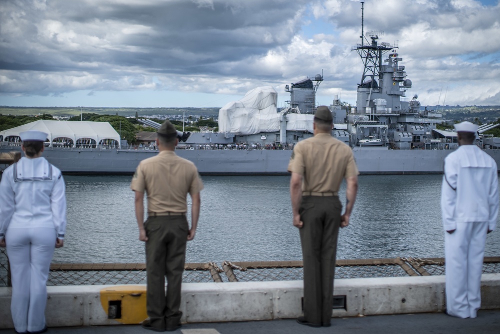 Marines and Sailors Man the Rails aboard USS John P. Murtha