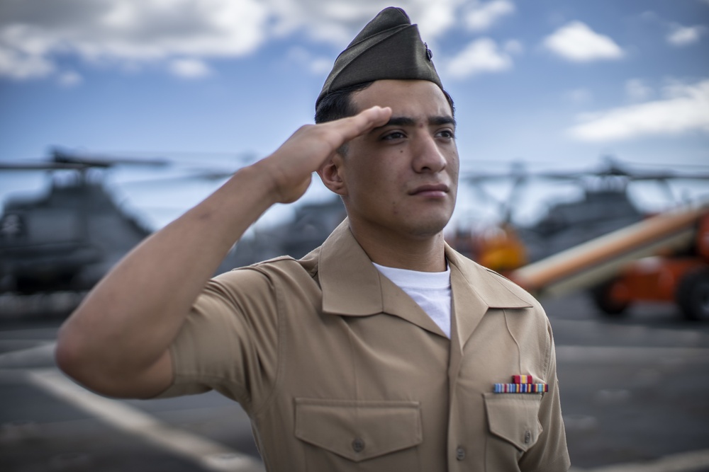 Marines and Sailors Man the Rails aboard USS John P. Murtha