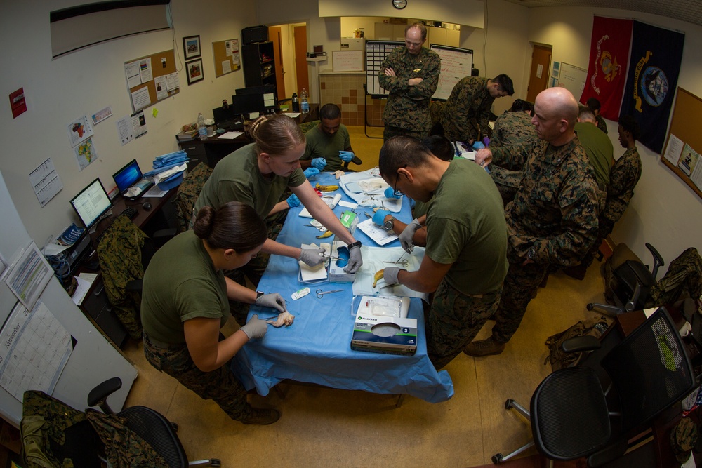 U.S. Navy Sailors Conduct Suturing Practical Application