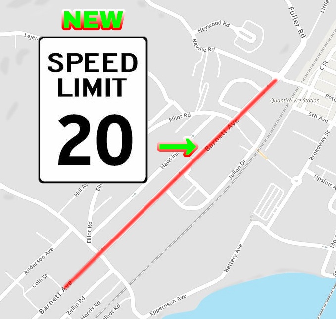 Map of Barnett Avenue with New Speed Limit