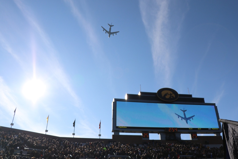 185th Air Refueling Wing kicks off Iowa vs Illinois football game with a fly over