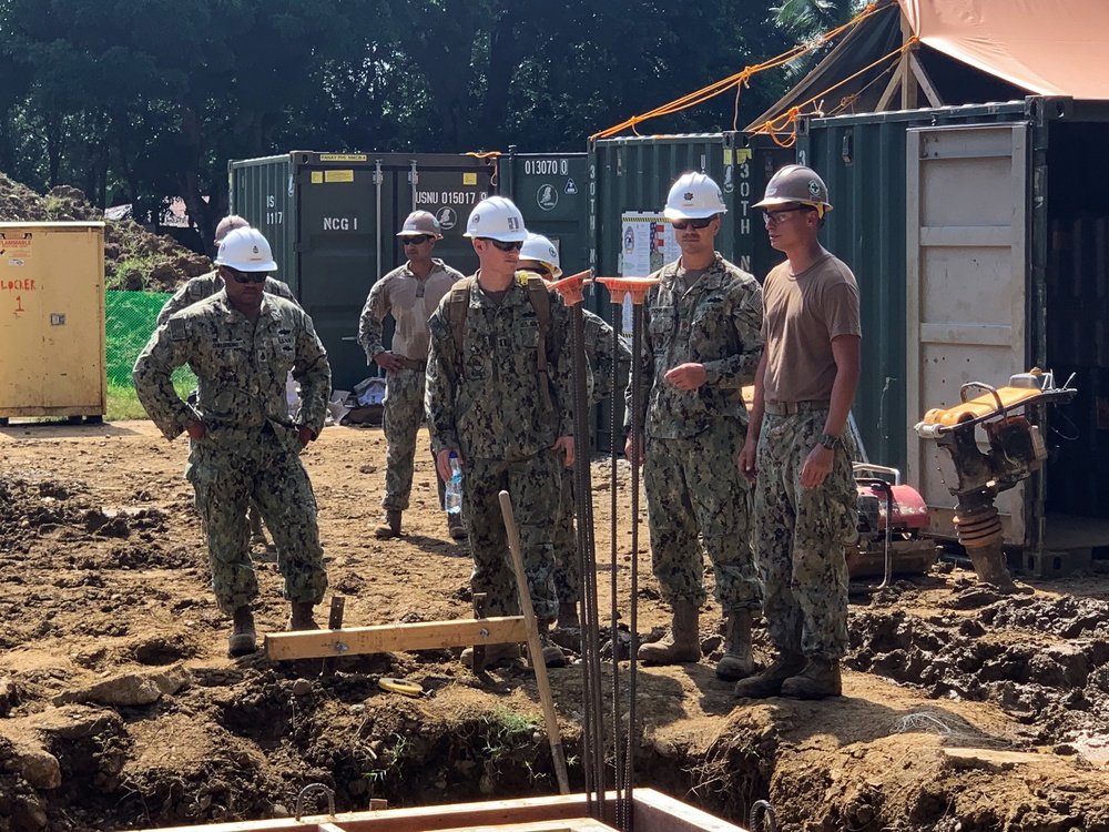 U.S. Navy Seabees deployed with NMCB-5’s Detail Palawan continue construction on Malatgao Elementary School