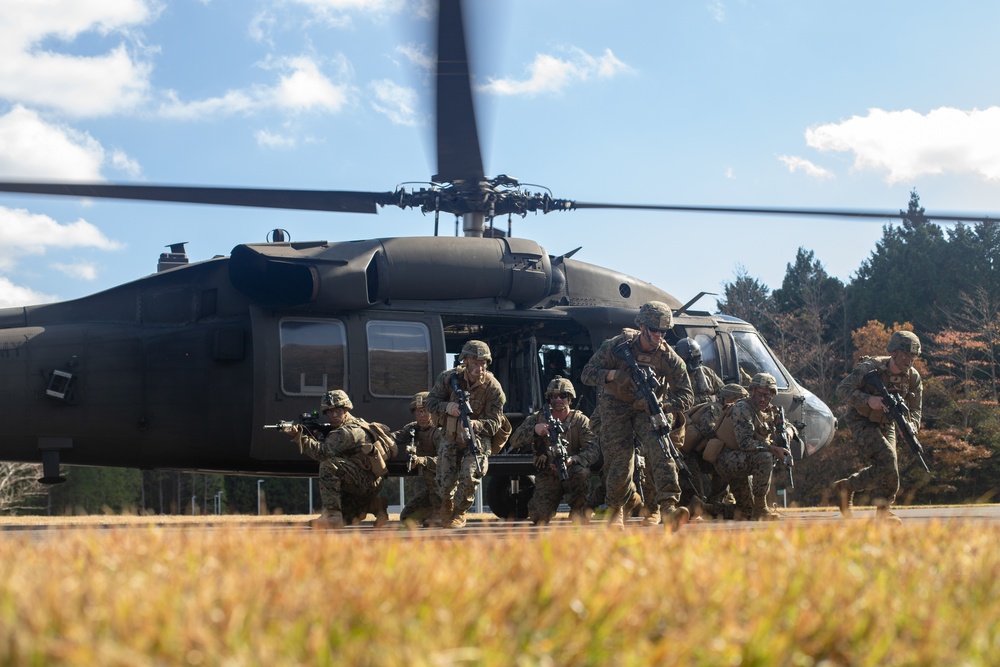 U.S. Marines conduct helicopter drills during exercise Fuji Viper 20-2