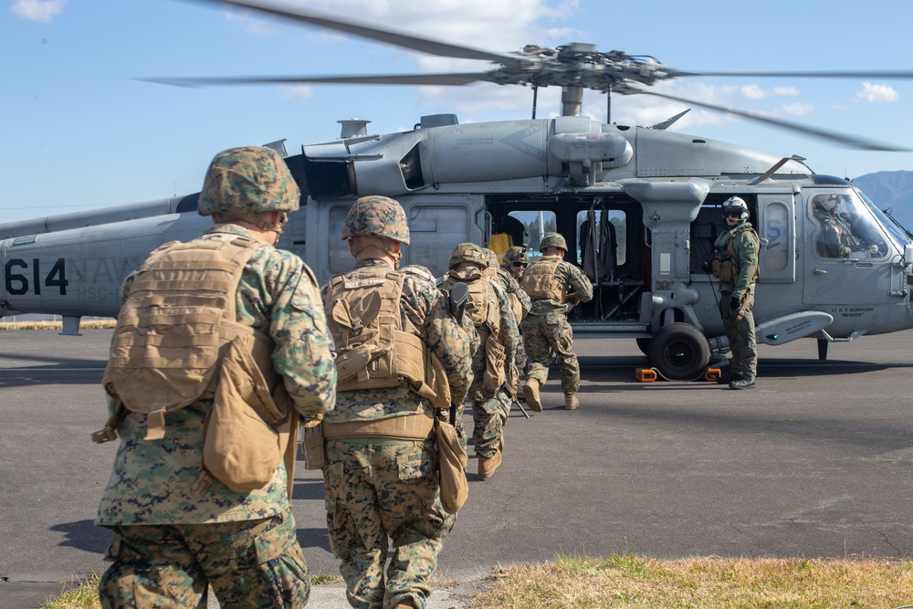 U.S. Marines conduct helicopter drills during exercise Fuji Viper 20-2