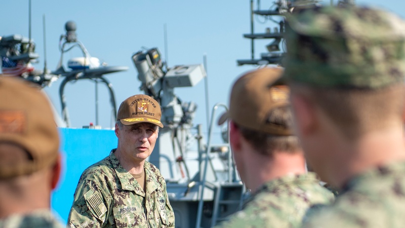 Rear Adm. Renshaw visits Commander Task Unit 56.7.5 and Mark VI Boats