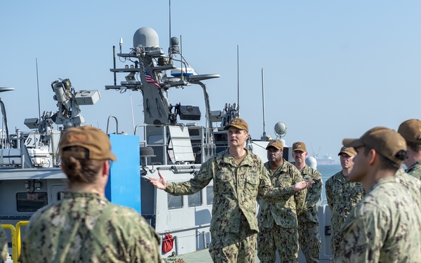 Rear Adm. Renshaw visits Commander Task Unit 56.7.5 and Mark VI Boats