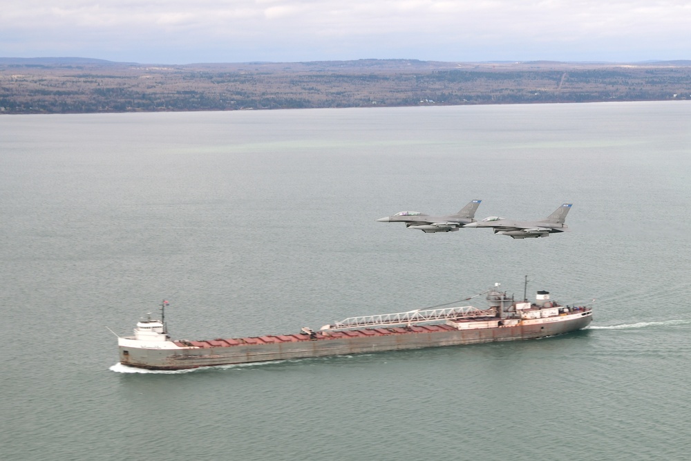 F-16 Fighting Falcons over Lake Superior