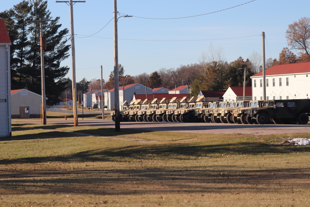 Training vehicles staged for use at Fort McCoy