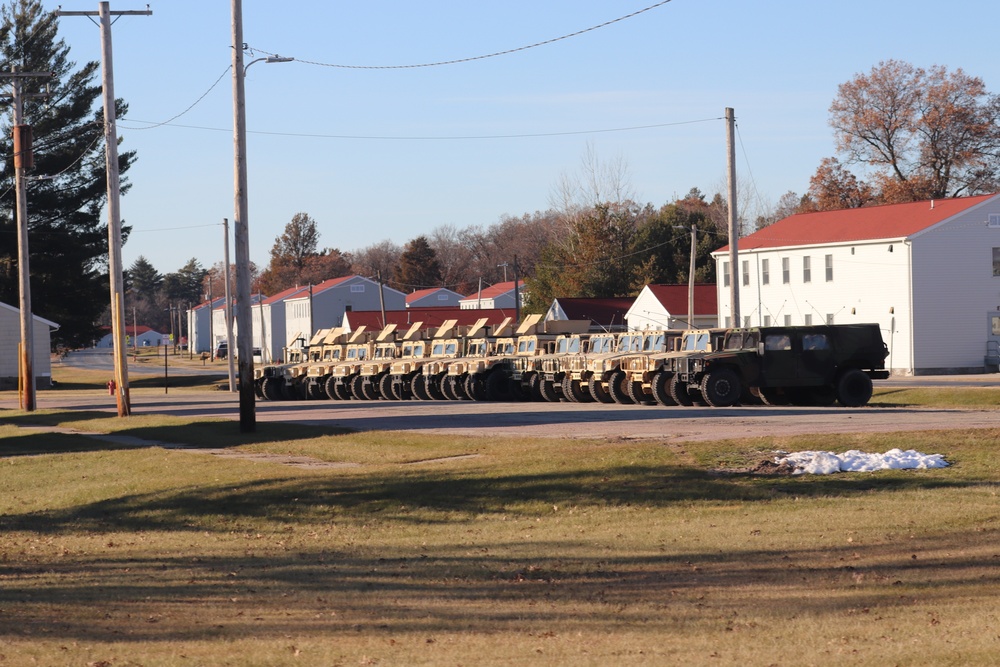 Training vehicles staged for use at Fort McCoy