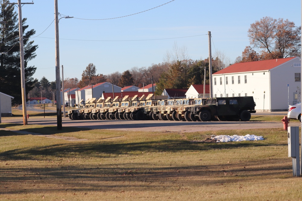 Training vehicles staged for use at Fort McCoy