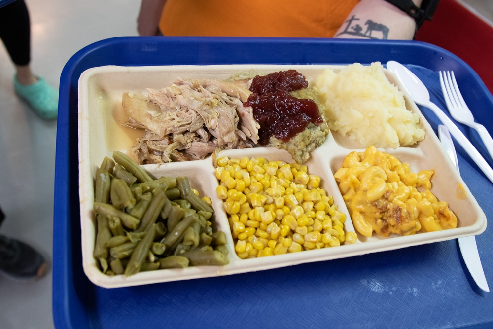 A Thanksgiving meal at the Zone 6 Dining Facility at Camp Arifjan
