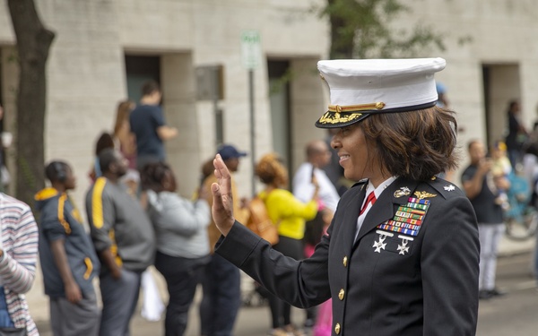 Marines walk in Bayou Classic Parade