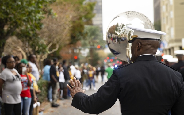 Marines walk in Bayou Classic Parade