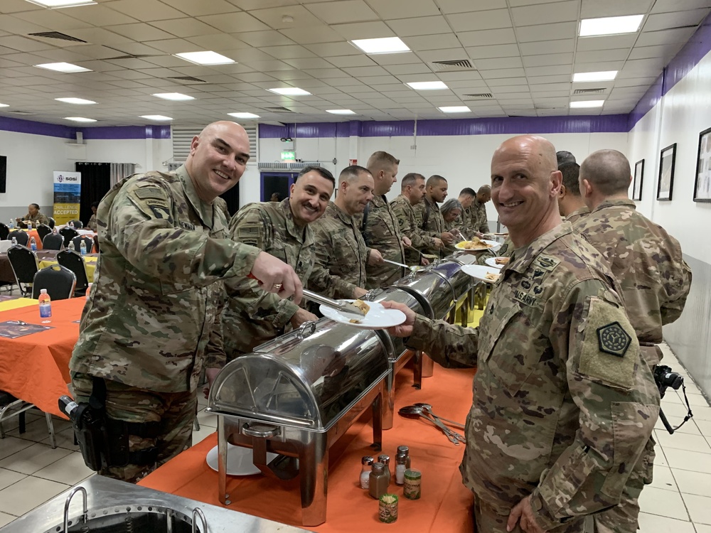 Deployed Illinois Army National Guard Soldiers celebrate Thanksgiving at Camp Taji, Iraq