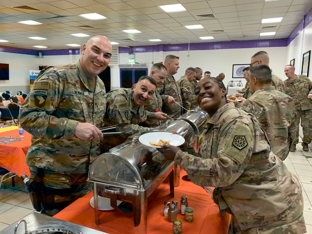 Deployed Illinois Army National Guard Soldiers celebrate Thanksgiving at Camp Taji, Iraq