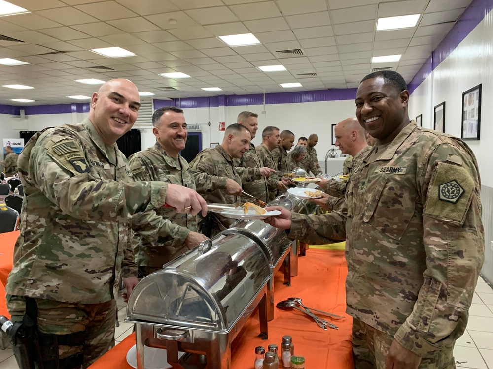 Deployed Illinois Army National Guard Soldiers celebrate Thanksgiving at Camp Taji, Iraq