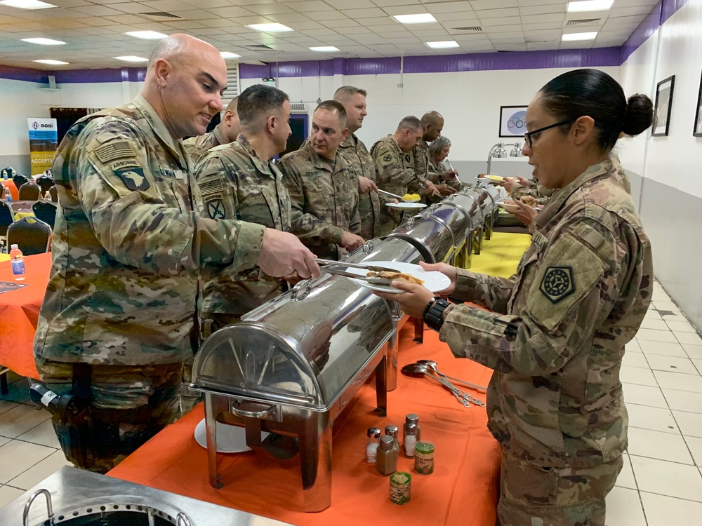 Deployed Illinois Army National Guard Soldiers celebrate Thanksgiving at Camp Taji, Iraq
