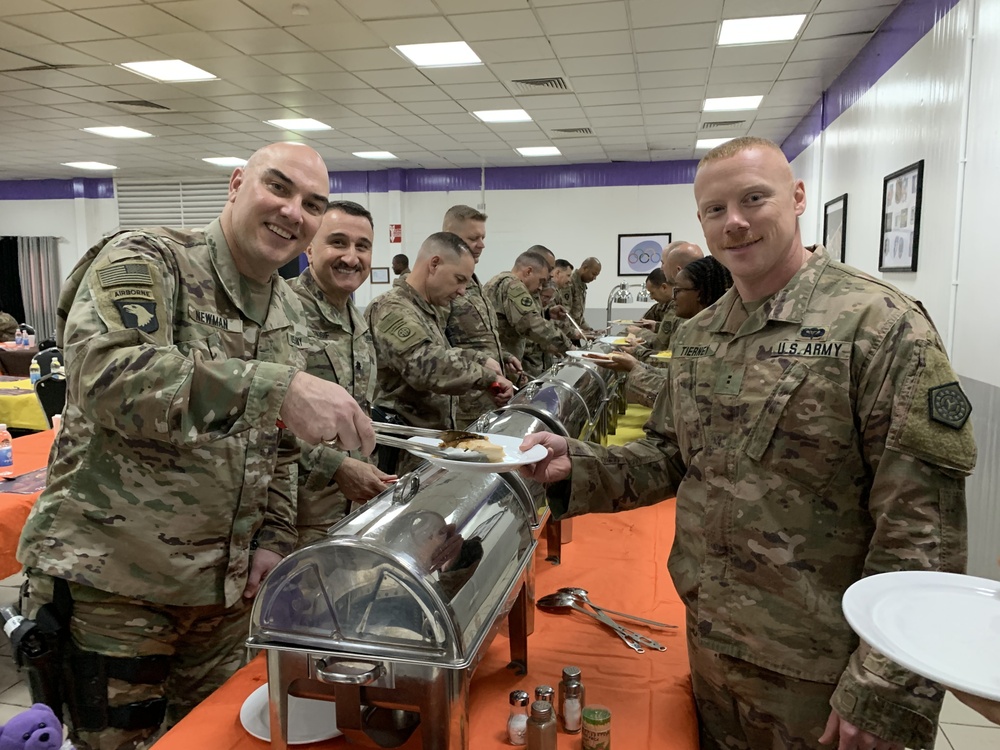 Deployed Illinois Army National Guard Soldiers celebrate Thanksgiving at Camp Taji, Iraq
