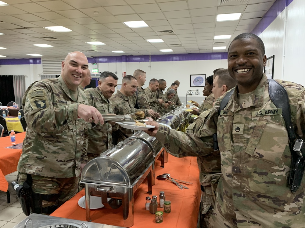 Deployed Illinois Army National Guard Soldiers celebrate Thanksgiving at Camp Taji, Iraq