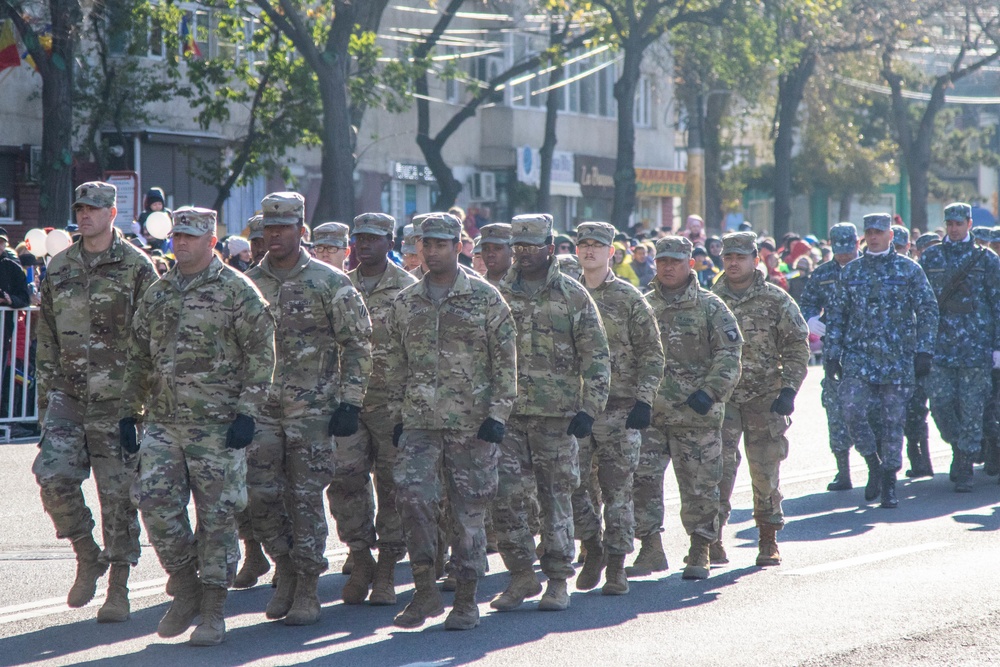 U.S. Soldiers march in Romania Unification Day parade