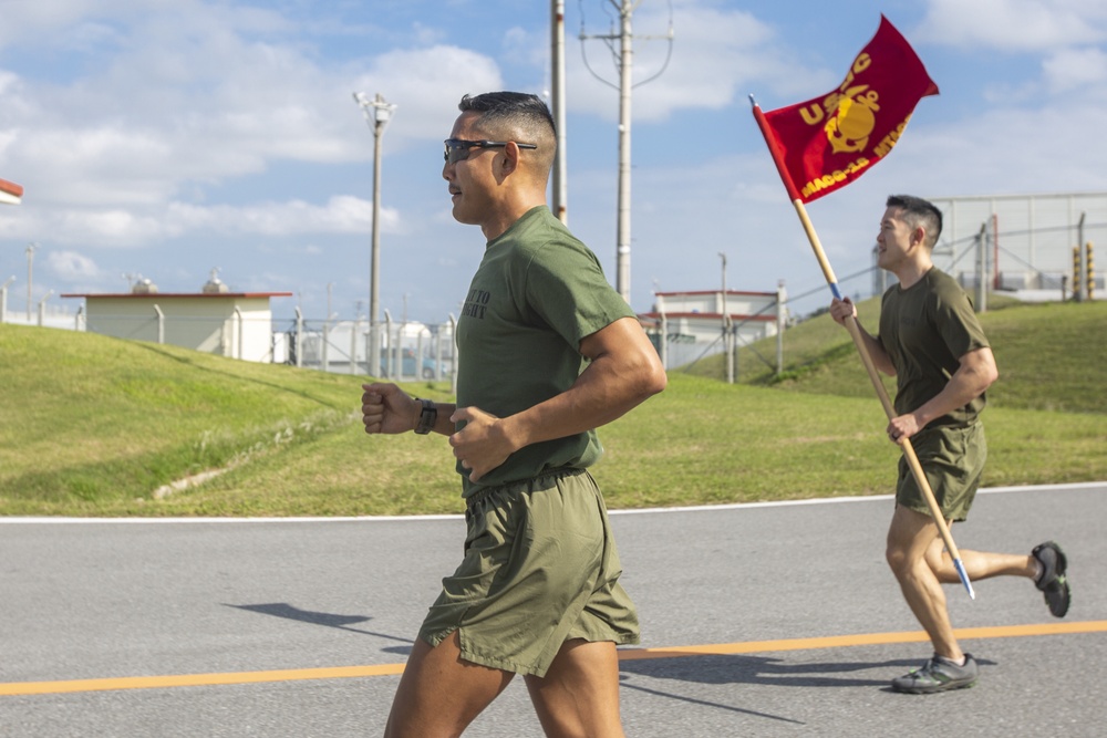 MTACS-18 Marines run to celebrate the 244th Marine Corps birthday