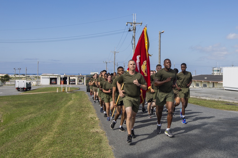 MTACS-18 Marines run to celebrate the 244th Marine Corps birthday