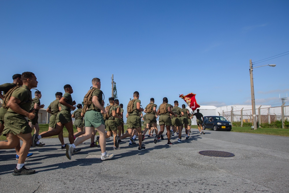 MTACS-18 Marines run to celebrate the 244th Marine Corps birthday