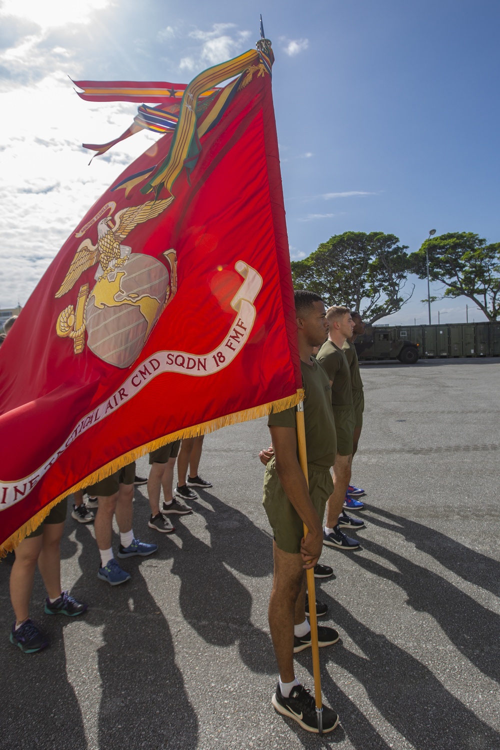 MTACS-18 Marines run to celebrate the 244th Marine Corps birthday