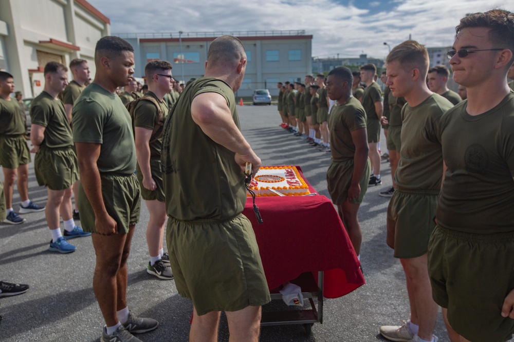 MTACS-18 Marines run to celebrate the 244th Marine Corps birthday