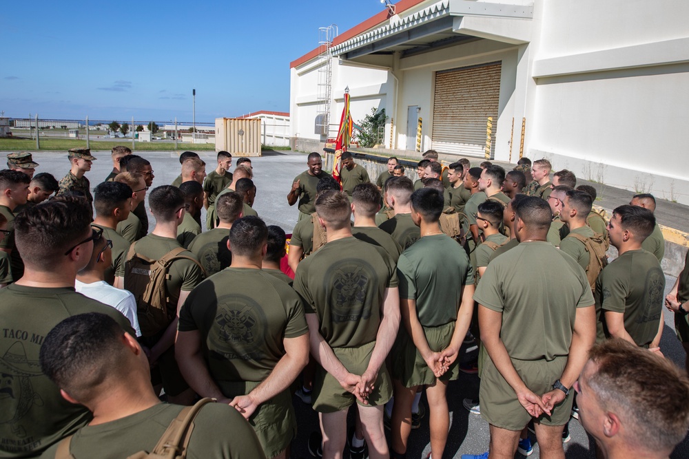 MTACS-18 Marines run to celebrate the 244th Marine Corps birthday