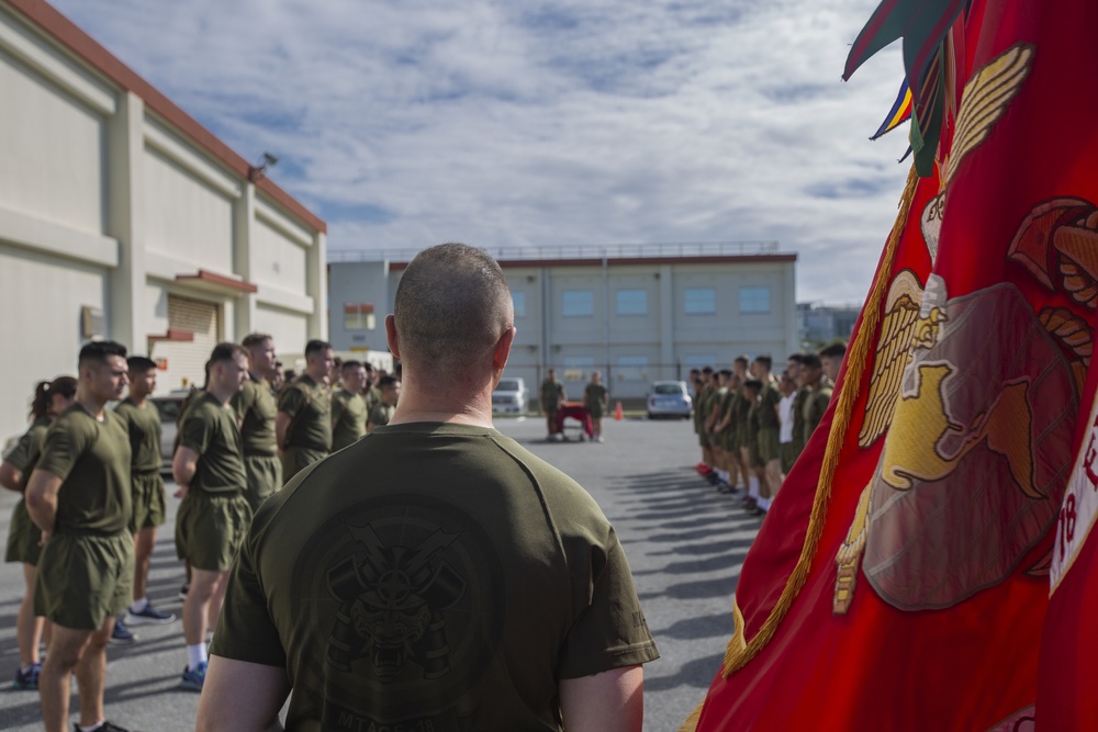 MTACS-18 Marines run to celebrate the 244th Marine Corps birthday