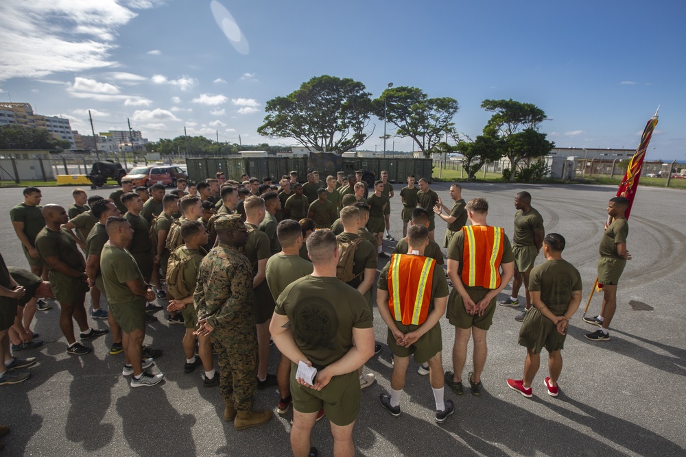 MTACS-18 Marines run to celebrate the 244th Marine Corps birthday