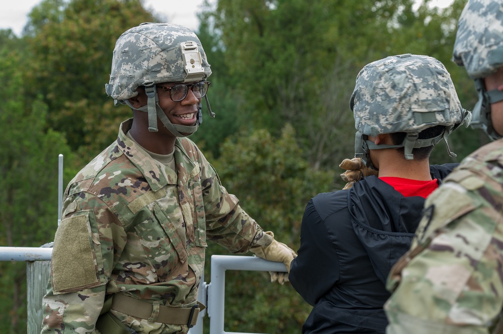 ROTC Madison Wisconsin Area students rappel and build teamwork on the confidence course at Total Force Training Center Ft. McCoy