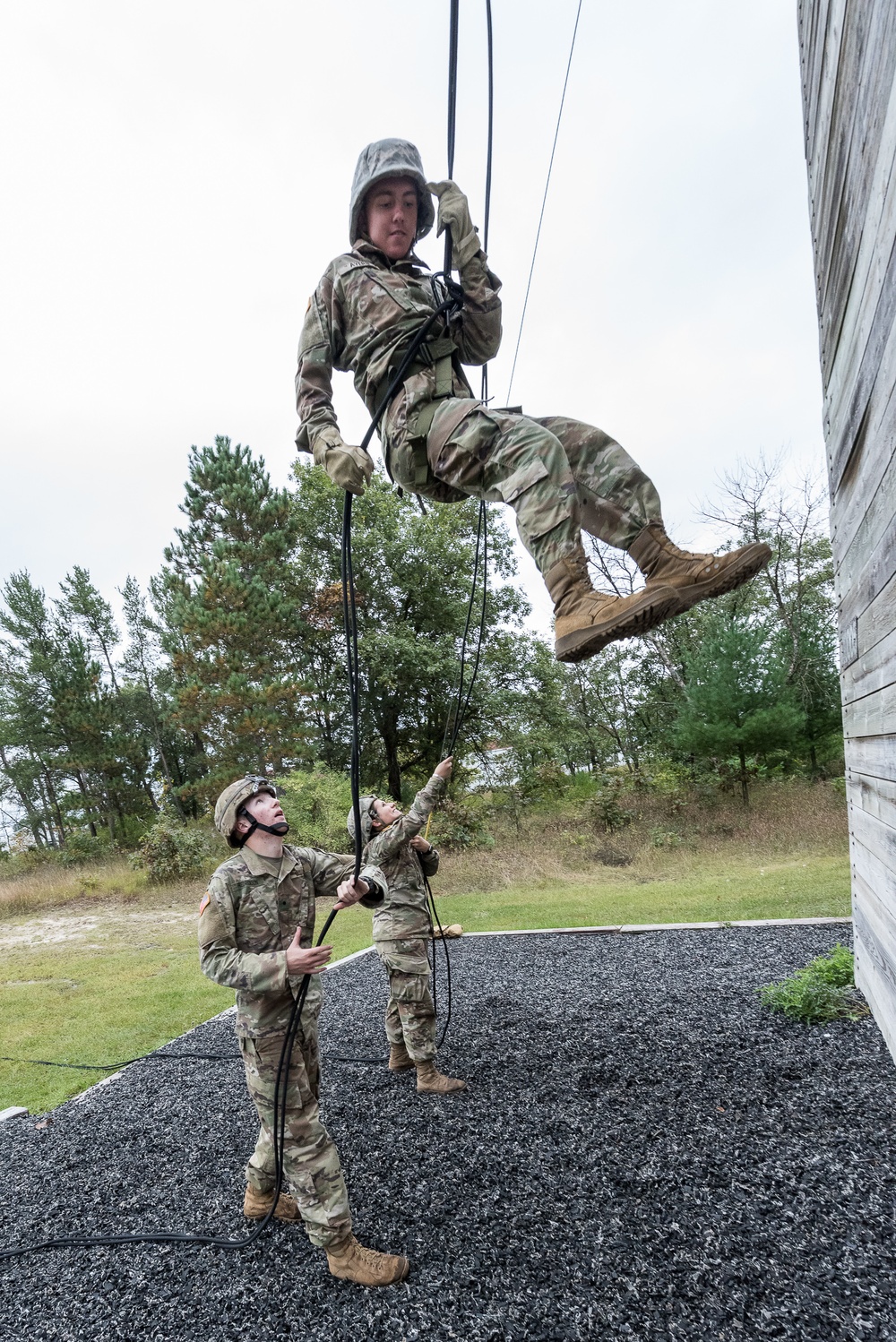 ROTC Madison Wisconsin Area students rappel and build teamwork on the confidence course at Total Force Training Center Ft. McCoy