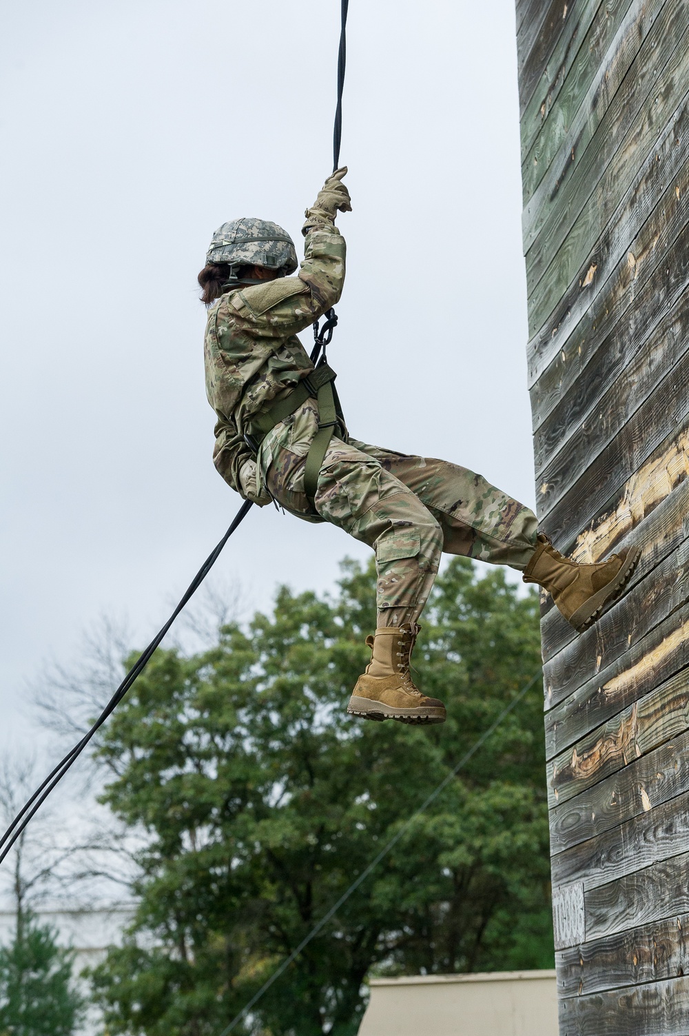 ROTC Madison Wisconsin Area students rappel and build teamwork on the confidence course at Total Force Training Center Ft. McCoy