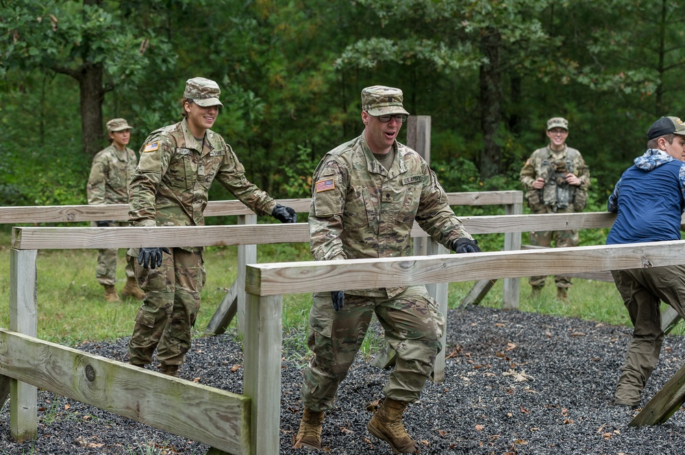 ROTC Madison Wisconsin Area students rappel and build teamwork on the confidence course at Total Force Training Center Ft. McCoy