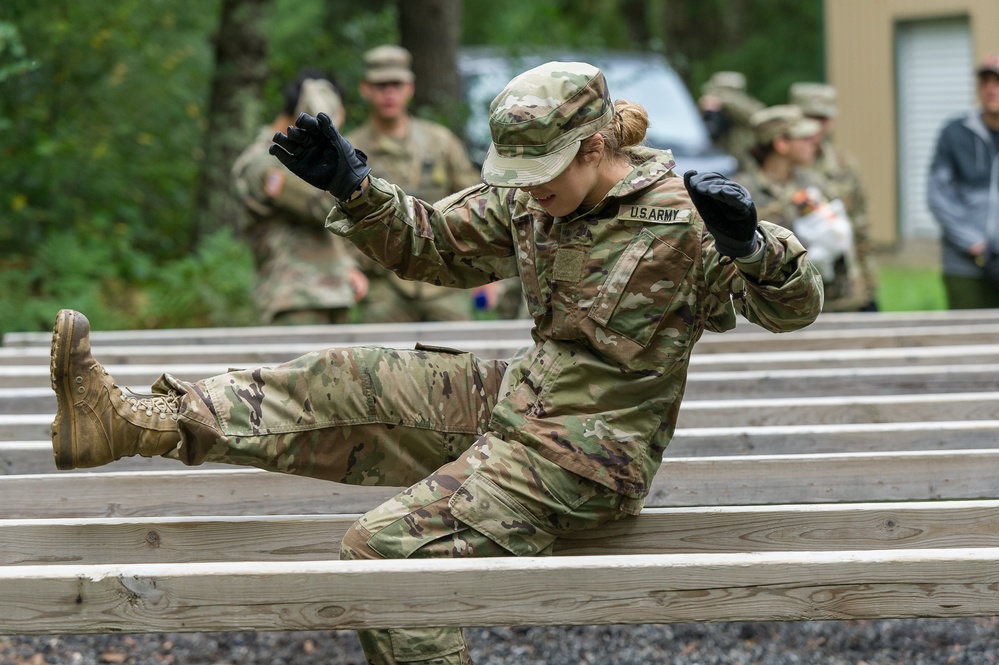 ROTC Madison Wisconsin Area students rappel and build teamwork on the confidence course at Total Force Training Center Ft. McCoy
