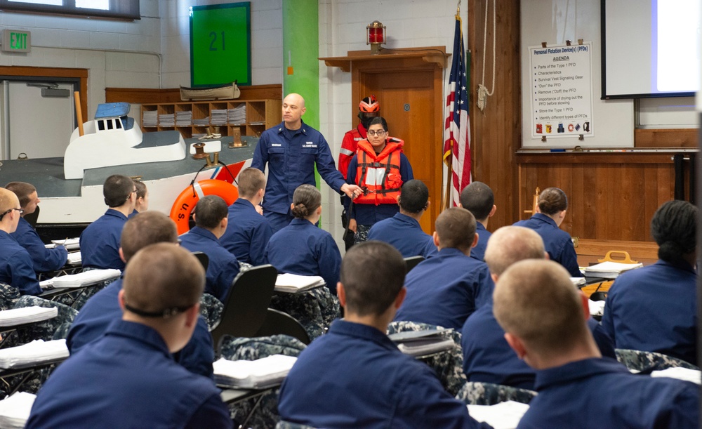 CAPE MAY, N.J. - Recruits from Charlie company prepare for their Seamanship final in the Webber building at Training Center Cape May, Dec. 3, 2019.